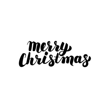 Merry Christmas Handwritten Calligraphy. Vector Illustration of Ink Brush Lettering Isolated over White Background.