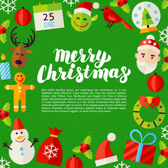 Merry Christmas Lettering Poster. Vector Illustration of Winter Holiday Greeting Card.