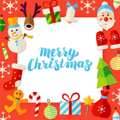 Fototapeta na wymiar Merry Christmas Paper Concept. Vector Illustration Flat Style Winter Holiday Concept with Lettering.