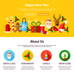 Happy New Year Website Design. Flat Style Vector Illustration for Web Banner and Landing Page. Merry Christmas.