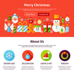 Merry Christmas Web Design. Flat Style Vector Illustration for Website Banner and Landing Page. Winter Greetings.