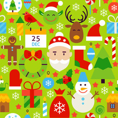 Merry Christmas Green Tile Pattern. Happy New Year Flat Design Vector Illustration. Seamless Background.