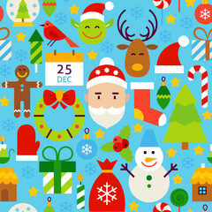 Obraz na płótnie Canvas Merry Christmas Blue Tile Pattern. Happy New Year Flat Design Vector Illustration. Seamless Background.