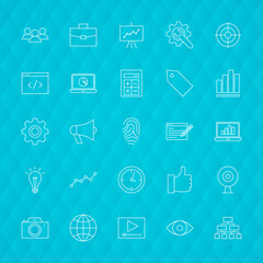 Web Development Line Icons. Vector Illustration of SEO Symbols over Polygonal Background.