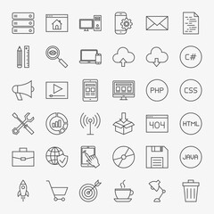 Coding Line Icons Set. Vector Collection of Modern Thin Outline Programming and Web Development Symbols.