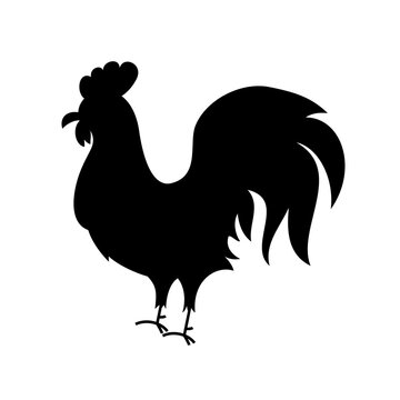 Black Rooster Silhouette. Vector Illustration of Chinese Calendar New Year Symbol.
