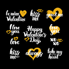 Happy Valentines Day Hand Drawn Quotes. Vector Illustration of Handwritten Lettering Love Design Elements.