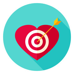 Heart Target Circle Icon. Flat Design Vector Illustration with Long Shadow. Happy Valentine Day Symbol.