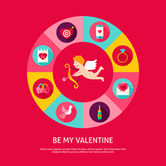 Be My Valentine Concept. Vector Illustration of Love Holiday Infographics Circle with Icons.