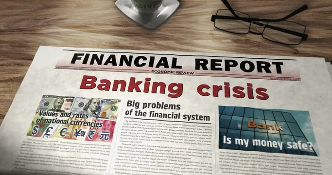 Banking crisis economy finance and global recession daily newspaper on table. Headlines news abstract concept 3d.