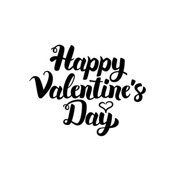 Happy Valentines Day Handwritten Lettering. Vector Illustration of Ink Brush Calligraphy Isolated over White Background.