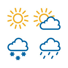Weather conditions signs with sun clouds and rain 