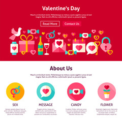 Web Design Valentine Day. Flat Style Vector Illustration for Website Banner and Landing Page. Valentines Day Holiday.