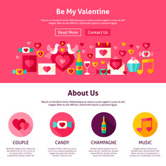 Website Design Be My Valentine. Flat Style Vector Illustration for Web Banner and Landing Page. Love Holiday.