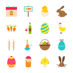 Spring Easter Objects. Vector Illustration. Seasonal Holiday Collection of Items Isolated over White.