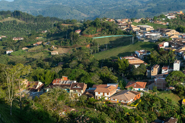 Fototapeta na wymiar Panoramic landscape of Jericho with a view of all the houses. Jerico, Antioquia, Colombia. 
