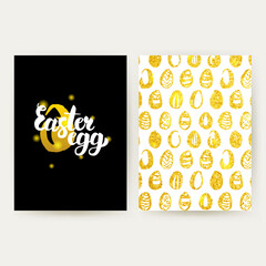 Easter Egg Retro Posters. Vector Illustration of Gold Pattern Design with Handwritten Lettering.