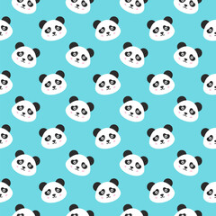 Smiling Panda Faces Seamless Pattern. Vector Illustration of Cute Animal Heads.