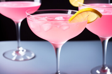 Alcoholic cocktail. Cool pink alcoholic drink on colored background. Generative AI.