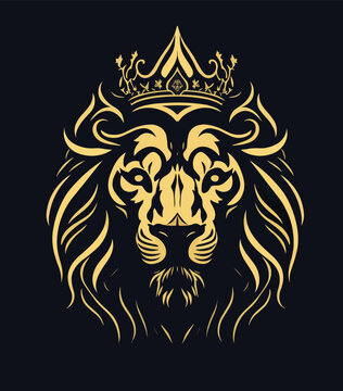Luxury lion with crown logo icon, elegant lion logo design illustration, lion head with crown logo, lion elegant symbol