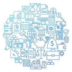 Fototapeta na wymiar Banking Line Icon Circle Design. Vector Illustration of Bank and Finance Objects.