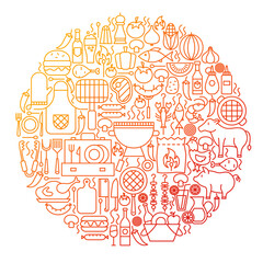Barbecue Line Icon Circle Design. Vector Illustration of Grill Menu Outline Objects.