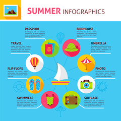 Summer Concept Infographics. Flat Design Vector Illustration of Sea Leisure.