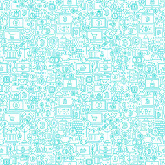 Line Cryptocurrency White Seamless Pattern. Vector Illustration of Outline Tile Background. Bitcoin Financial Items.