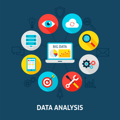 Concept Database Analysis. Vector Illustration of Big Data Infographics Circle with Flat Icons.