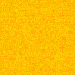 Obraz premium Yellow Line Real Estate Seamless Pattern. Vector Illustration of Outline Tile Background. House Building Items.