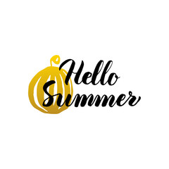 Hello Summer Lettering. Vector Illustration of Calligraphy and Watermelon Design Element.