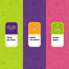 Line Halloween Patterns Set. Vector Illustration of Logo Design. Template for Packaging with Labels.