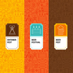 Line Oktoberfest Patterns Set. Vector Illustration of Logo Design. Template for Packaging with Labels.
