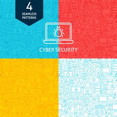 Line Cyber Security Patterns. Four Vector Website Design Seamless Backgrounds.