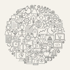 Startup Line Icons Circle. Vector Illustration of Business Outline Objects.