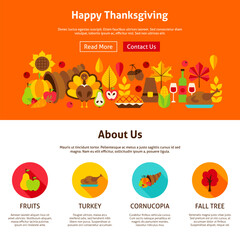 Web Design Happy Thanksgiving. Vector Illustration of Website Banner. Fall Holiday Concept.