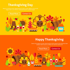 Fototapeta premium Thanksgiving Day Website Banners. Vector Illustration of Autumn Holiday Concept.