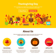 Thanksgiving Day Website Design. Vector Illustration of Banner. Fall Seasonal Concept.