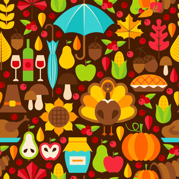 Thanksgiving Holiday Seamless Pattern. Flat Design Vector Background. Autumn Texture.