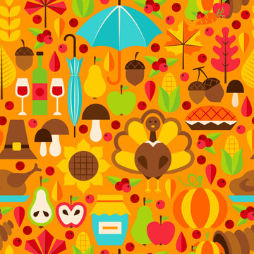 Thanksgiving Seamless Pattern. Vector Background. Autumn Holiday.