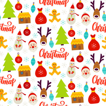 Christmas Celebration Seamless Pattern. Vector Illustration. Winter Holiday Background.
