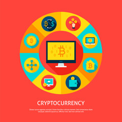 Bitcoin Cryptocurrency Concept. Vector Illustration of Financial Infographics Circle with Icons.