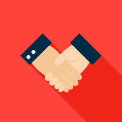 Handshake Flat Icon. Vector Illustration with Long Shadow. Business Deal.