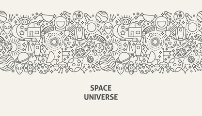 Space Universe Banner Concept. Vector Illustration of Line Web Design.