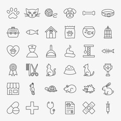 Pet Vet Line Icons Set. Vector Thin Outline Animal Doctor Symbols.