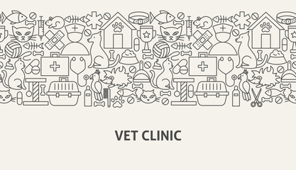 Vet Clinic Banner Concept. Vector Illustration of Line Web Design.