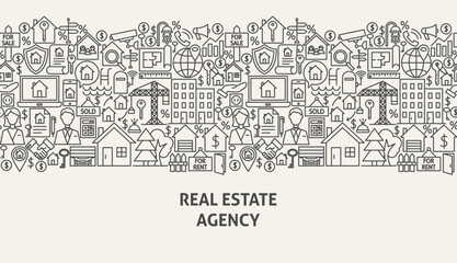 Real Estate Agency Banner Concept. Vector Illustration of Line Web Design.