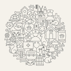 Fototapeta premium Vet Clinic Line Icons Circle. Vector Illustration of Pet Shop Outline Objects.
