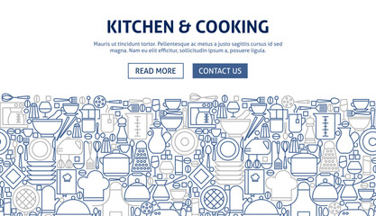Kitchen Cooking Banner Design. Vector Illustration of Line Web Concept.