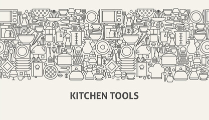 Kitchen Tools Banner Concept. Vector Illustration of Line Web Design.